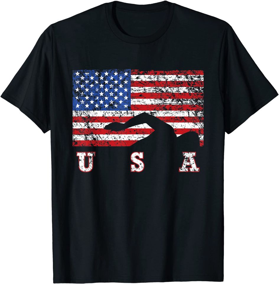 American Flag Swimming USA T Shirt