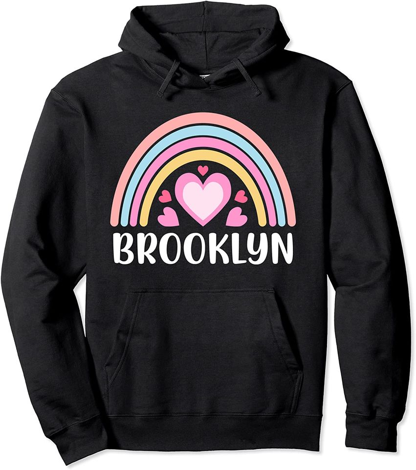 Brooklyn New York Rainbow Hearts Pullover Hoodie