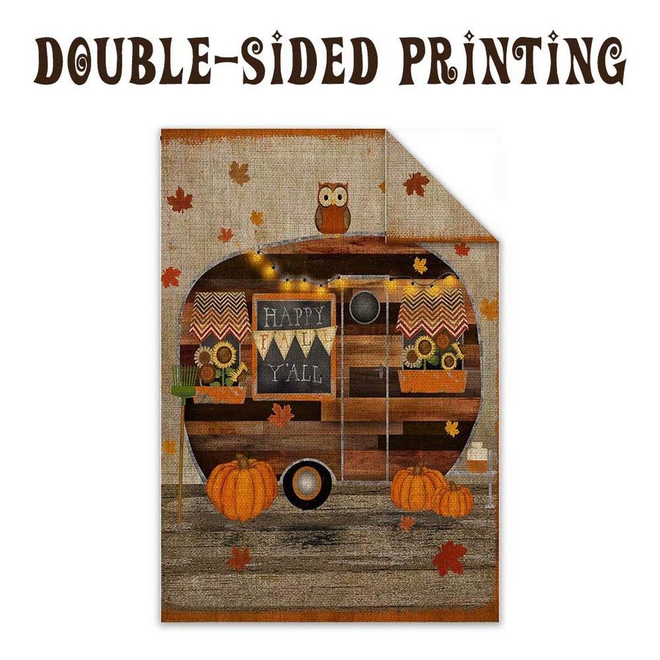 Welcome Fall Happy Autumn Garden Flag Owl Pumpkin RV Trailer Camper