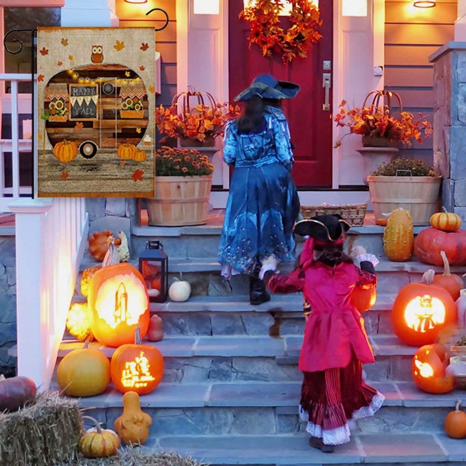 Welcome Fall Happy Autumn Garden Flag Owl Pumpkin RV Trailer Camper