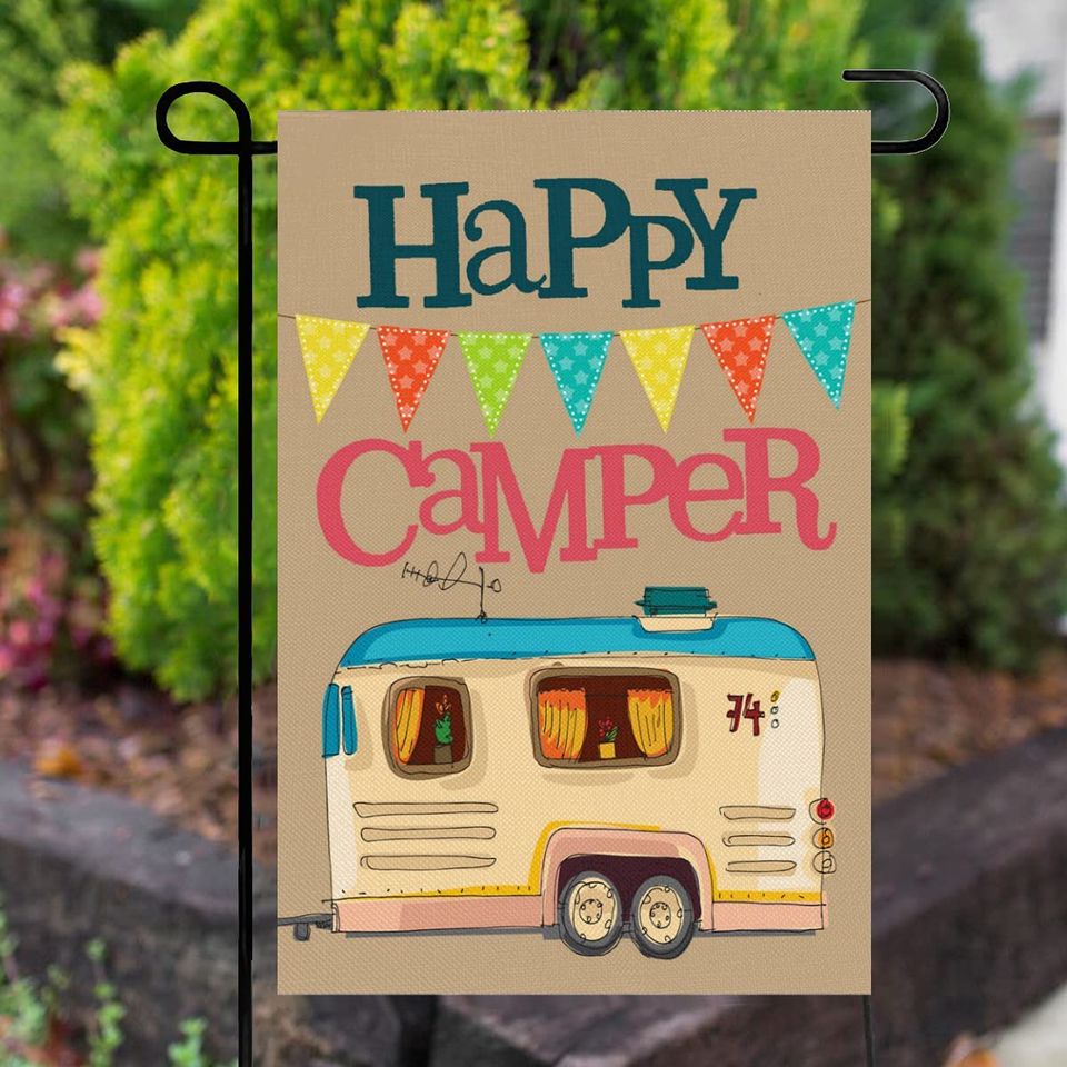 Personalized Happy Camper Live Love Camp Garden Flag Custom Family Name
