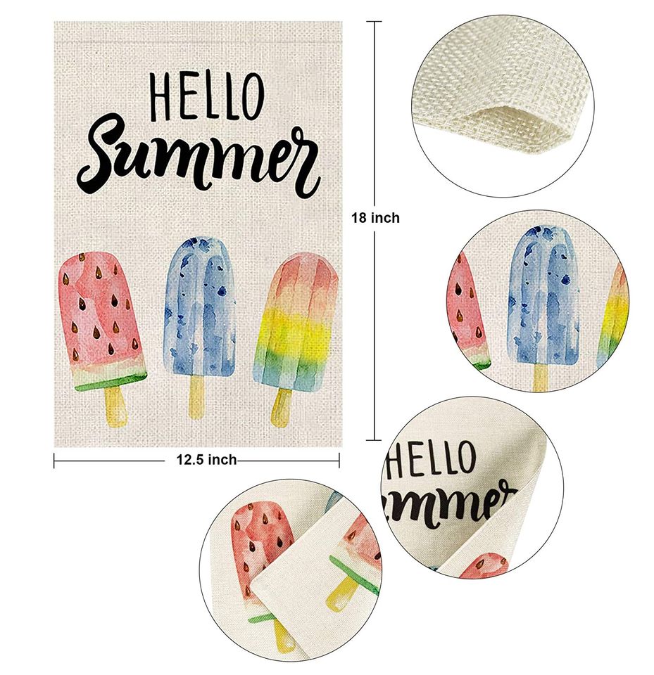 Personalized Hello Summer Garden Flag Ice Cream