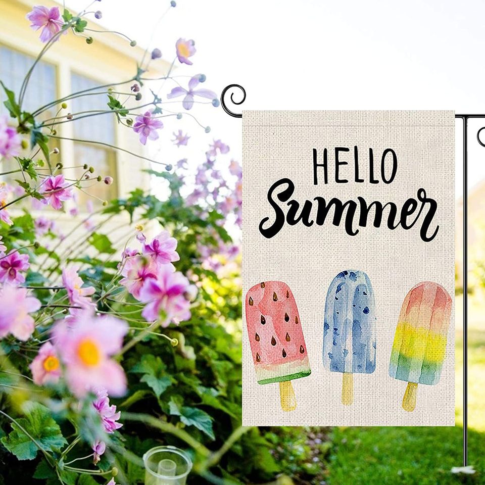 Personalized Hello Summer Garden Flag Ice Cream