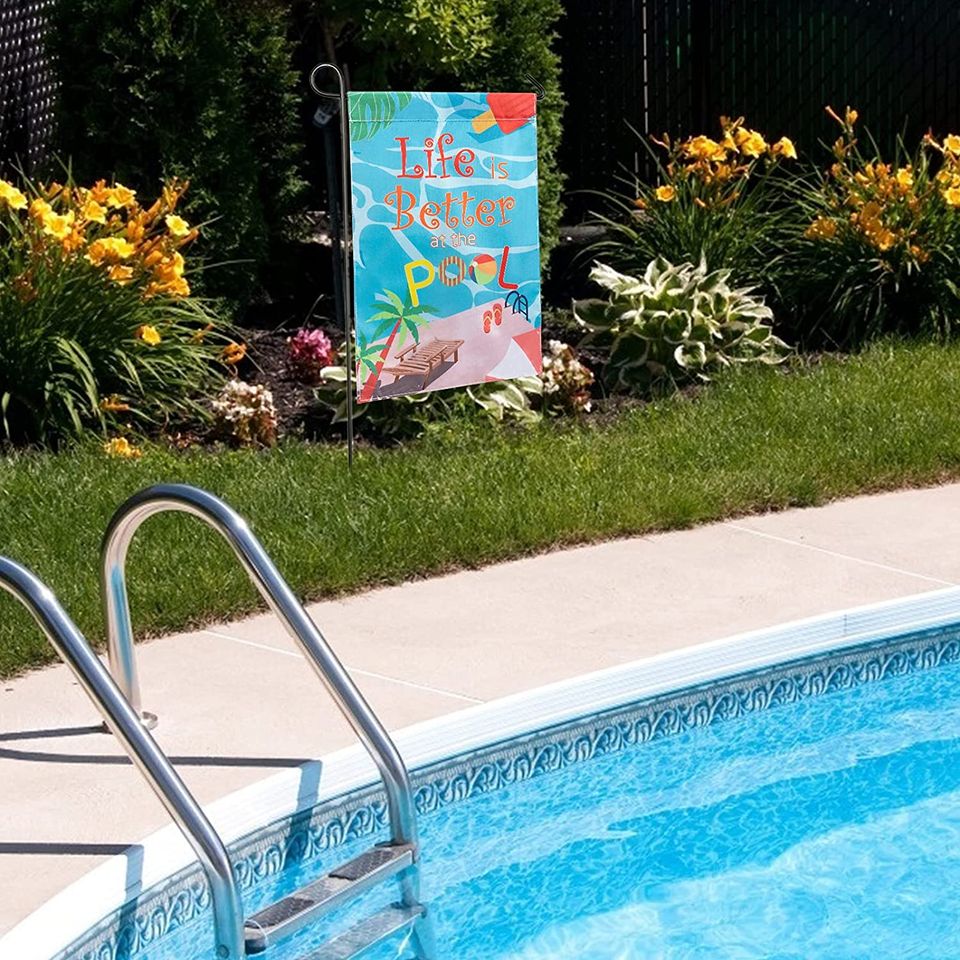 Personalized Life is Better at The Pool Garden Flag Custom Family Name
