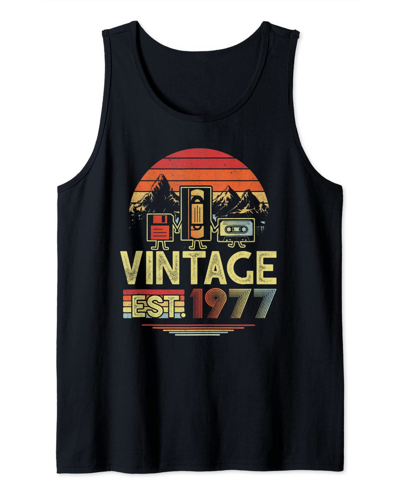 44th Birthday Gifts Cassette Tape Vintage 1977 Funny Music Tank Top