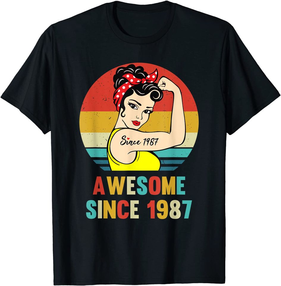 Vintage 34th Birthday 1987 Women Gift for 34 Year Old Woman T Shirt