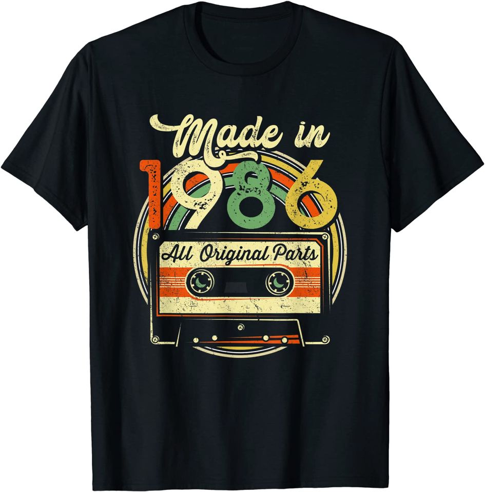 Made in 1986 35th Birthday Gifts Cassette Tape Vintage T Shirt
