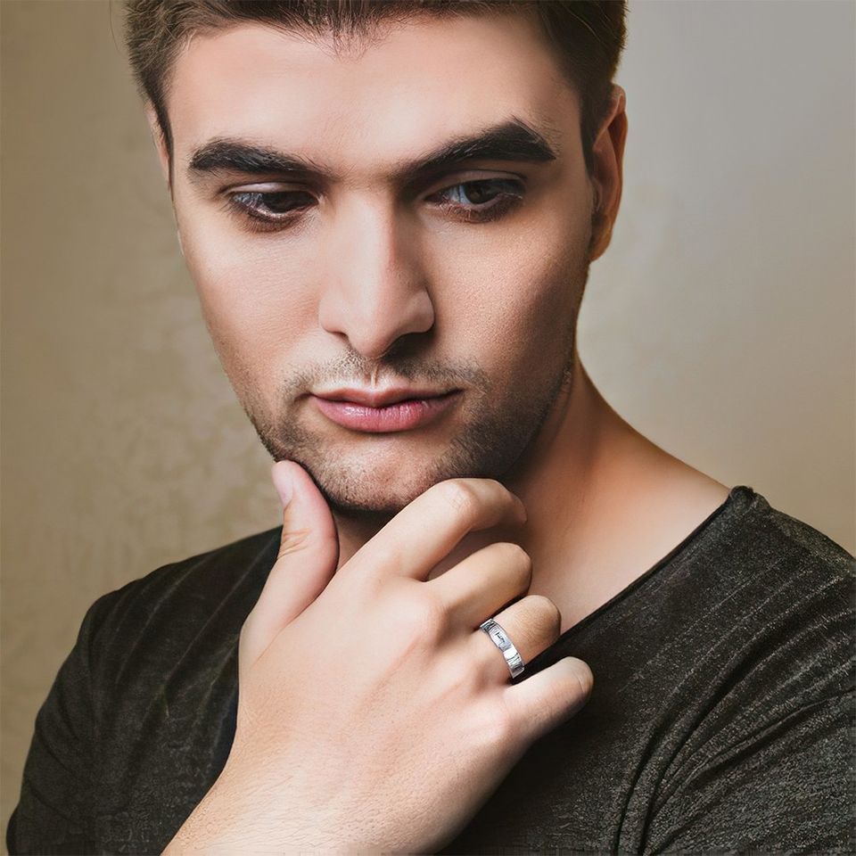 Engraved Men's Band Ring Silver