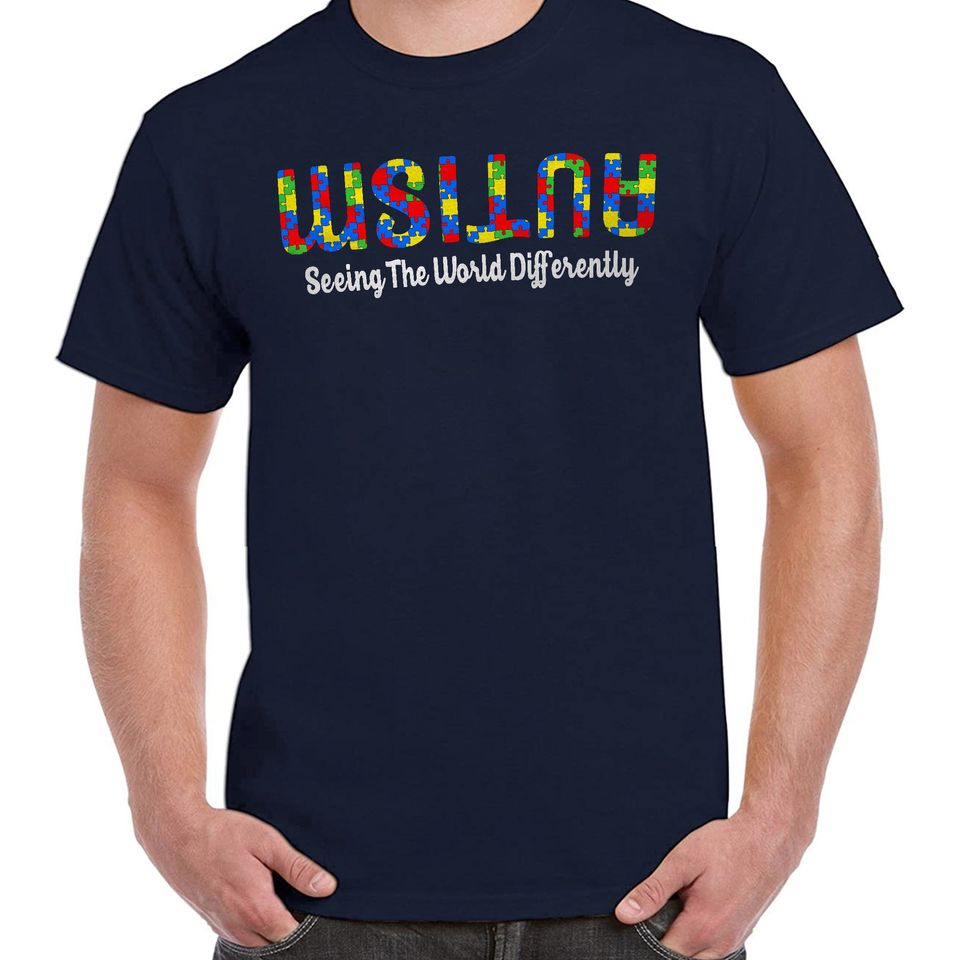 Autism Seeing The World Differently Upside Autism Awareness T-Shirt