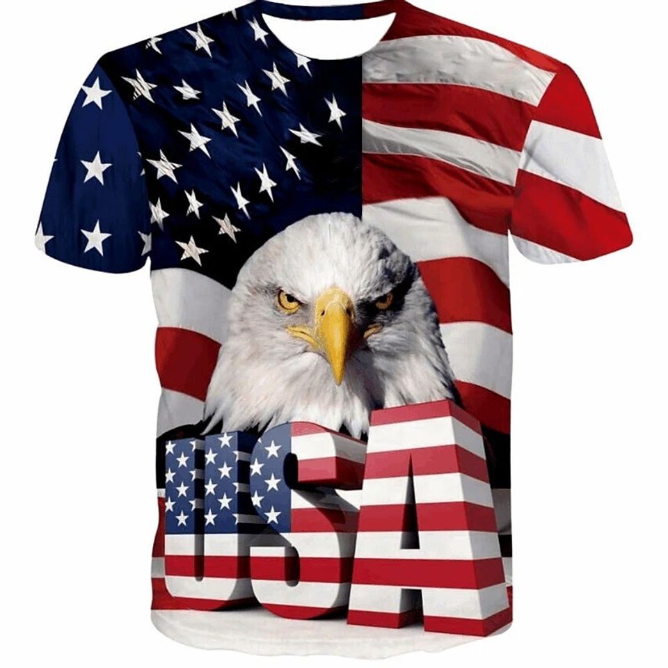 Men Shirt Eagle Flag America 3D Print Short Sleeve Daily Tops