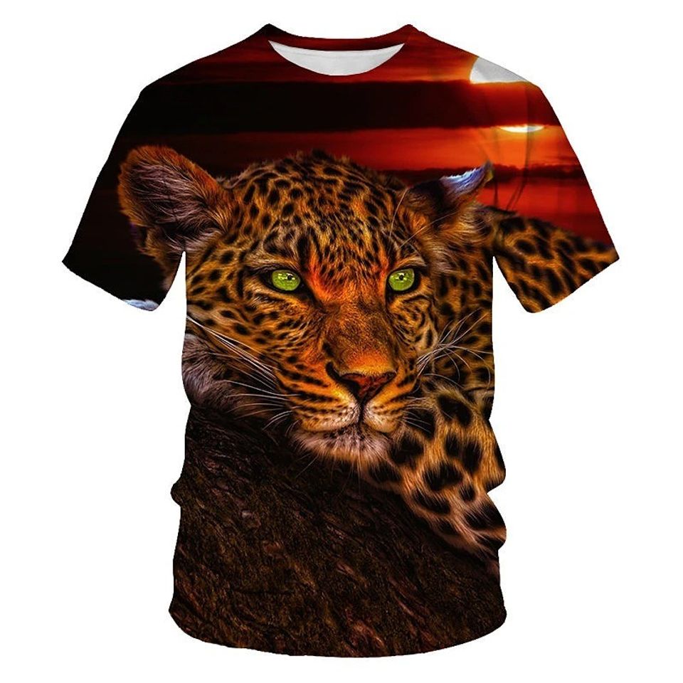 Graphic Leopard 3D Animal Print Short Sleeve T-shirt Daily Tops Vintage Rock