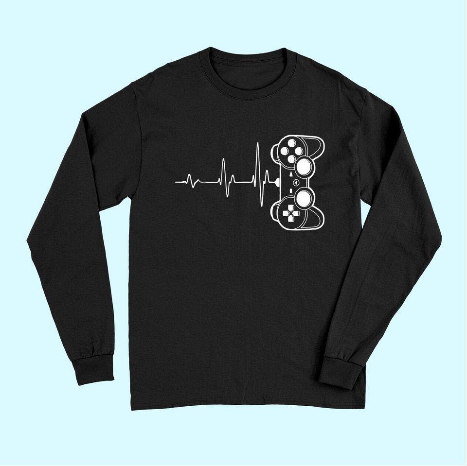 Gamer Heartbeat Long Sleeves Video Game Lover Gift Tee