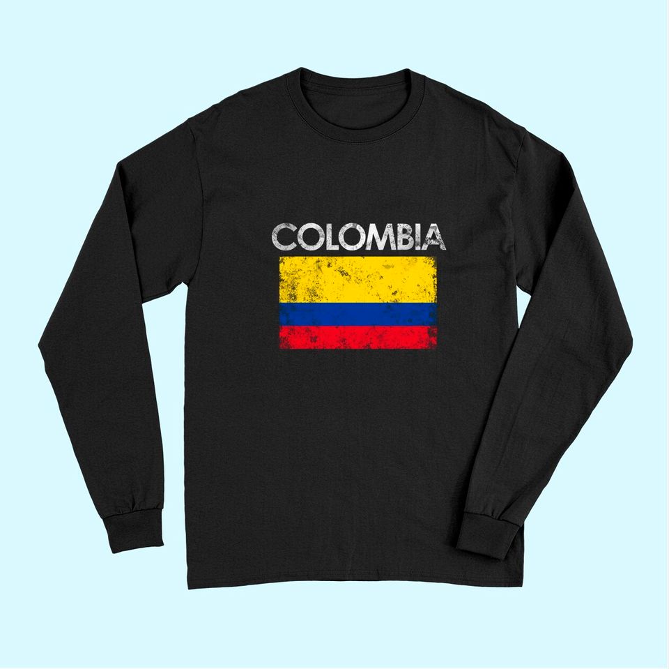 Vintage Colombia Flag Pride Gift Long Sleeves