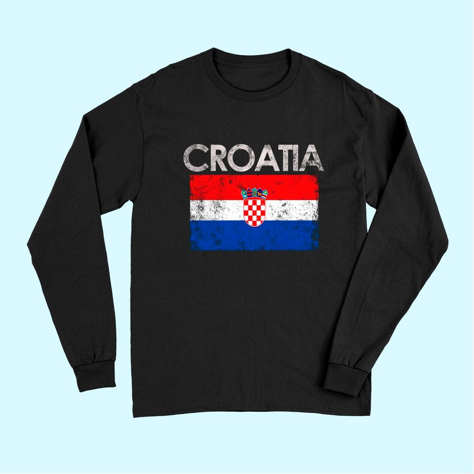 Vintage Croatia Croatian Flag Pride Gift Long Sleeves