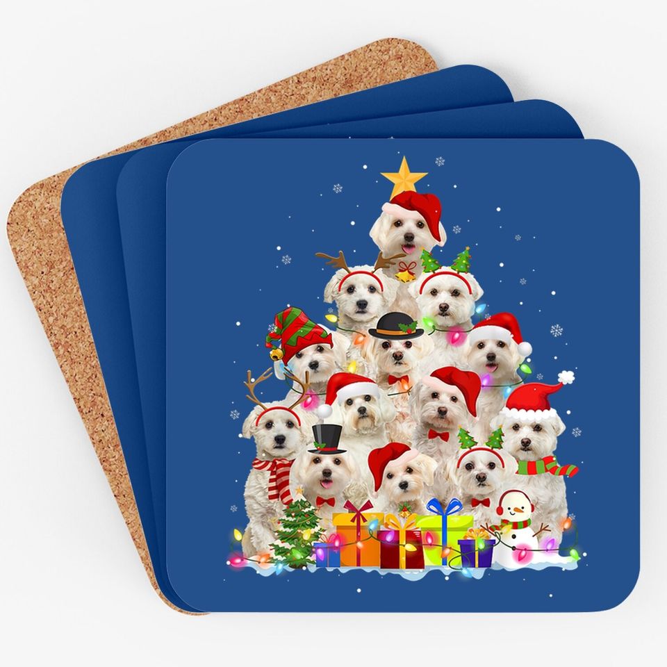 Christmas Pajama Maltese Tree Xmas Coaster