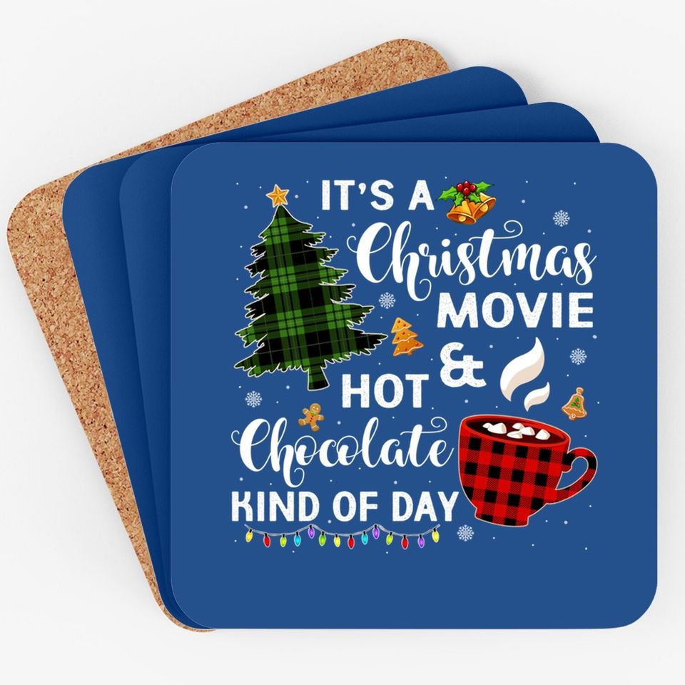 It's A Christmas Movie & Hot Chocolate Plaid Christmas Tree Coaster