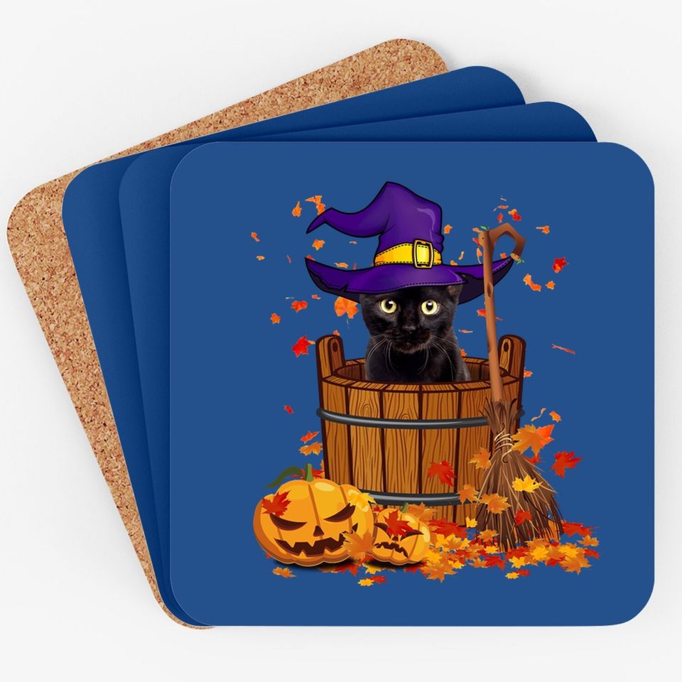 Black Cat Witch Halloween Coaster