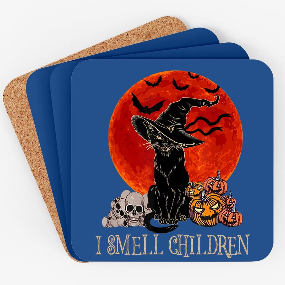 I Smell Children Black Cat With Pumpkin Halloween Coaster