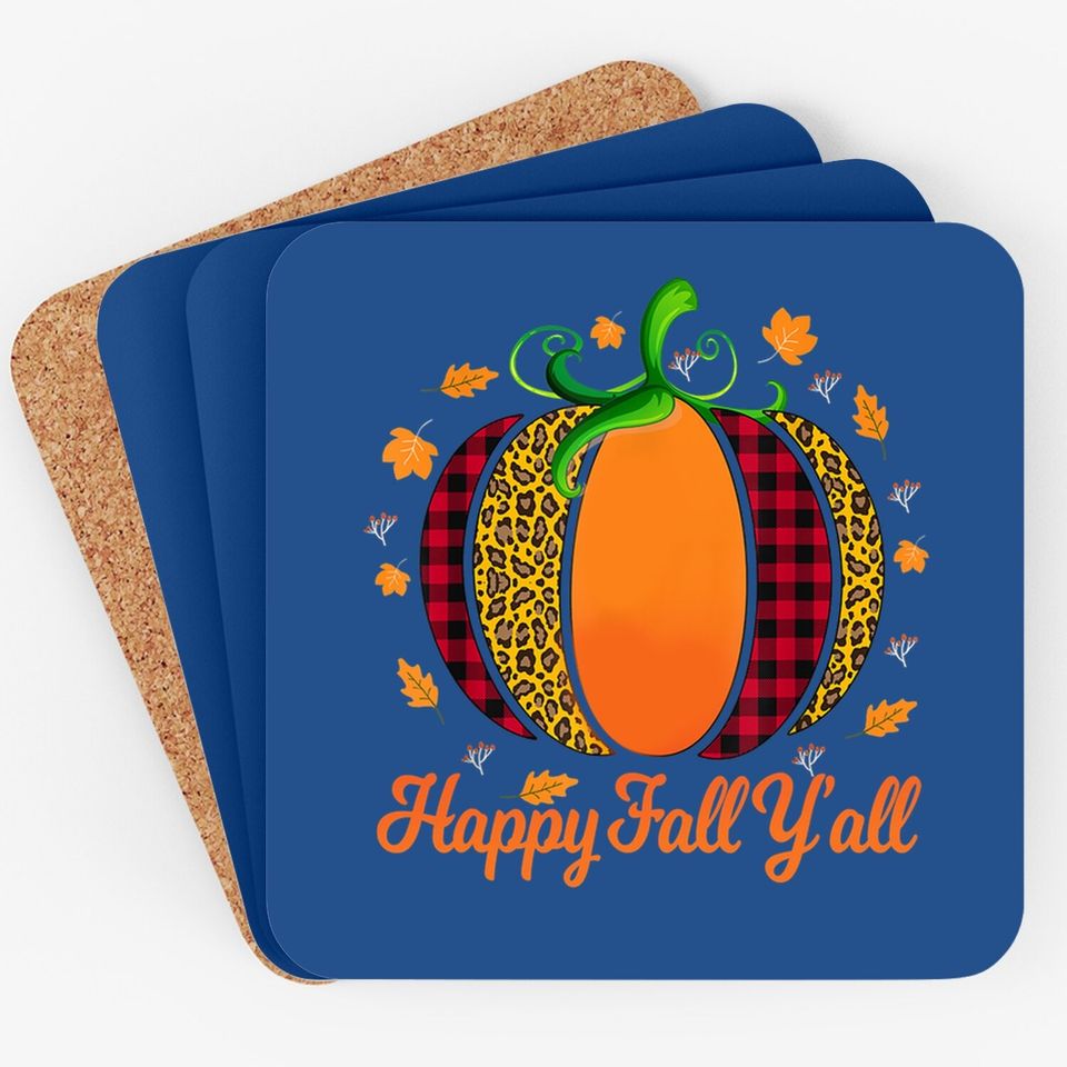 Happy Fall Y'all Pumpkin Leopard Cute Autumn Coaster