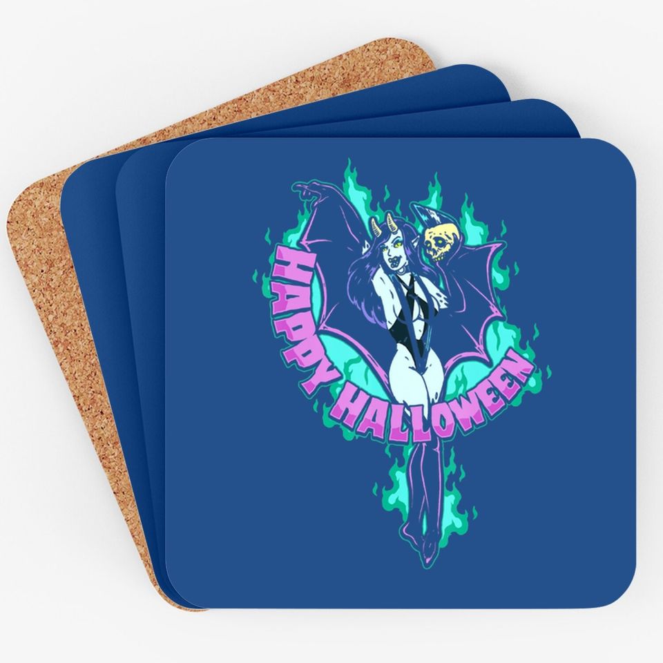 Happy Halloween Succubus Sexy Psychobilly Punk Coaster