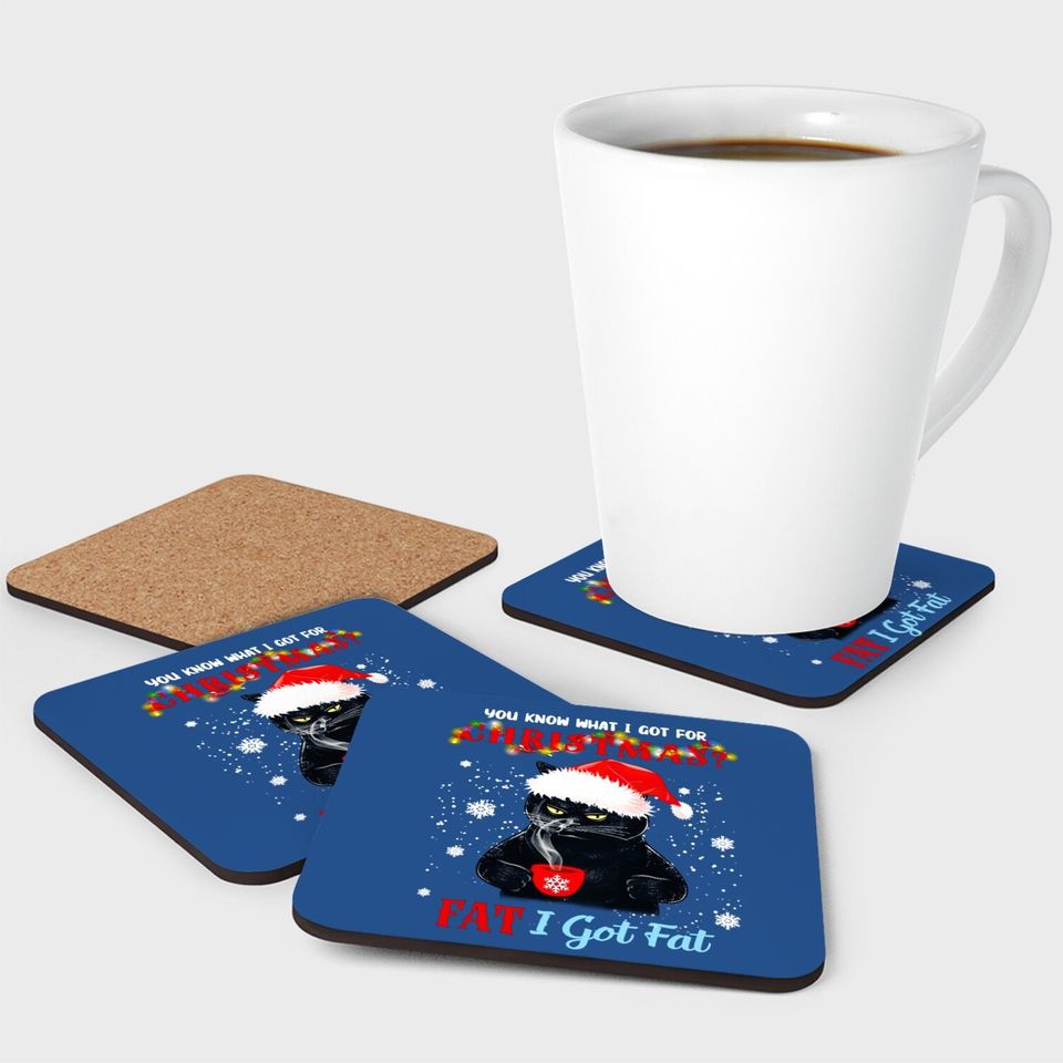 Black Cat I Got Fat For Christmas Classic Coaster