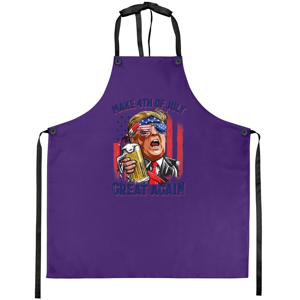 Make 4th Of July Great Again Funny Trump Drinking Beer Apron