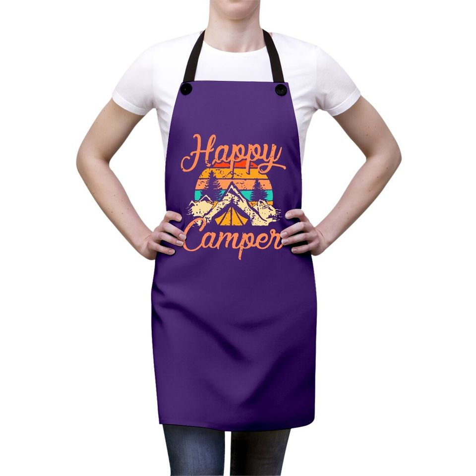 Happy Camper Apron For Camping Apron Apron Funny Cute Graphic Apron Short Sleeve Letter Print Casual Apron Tops