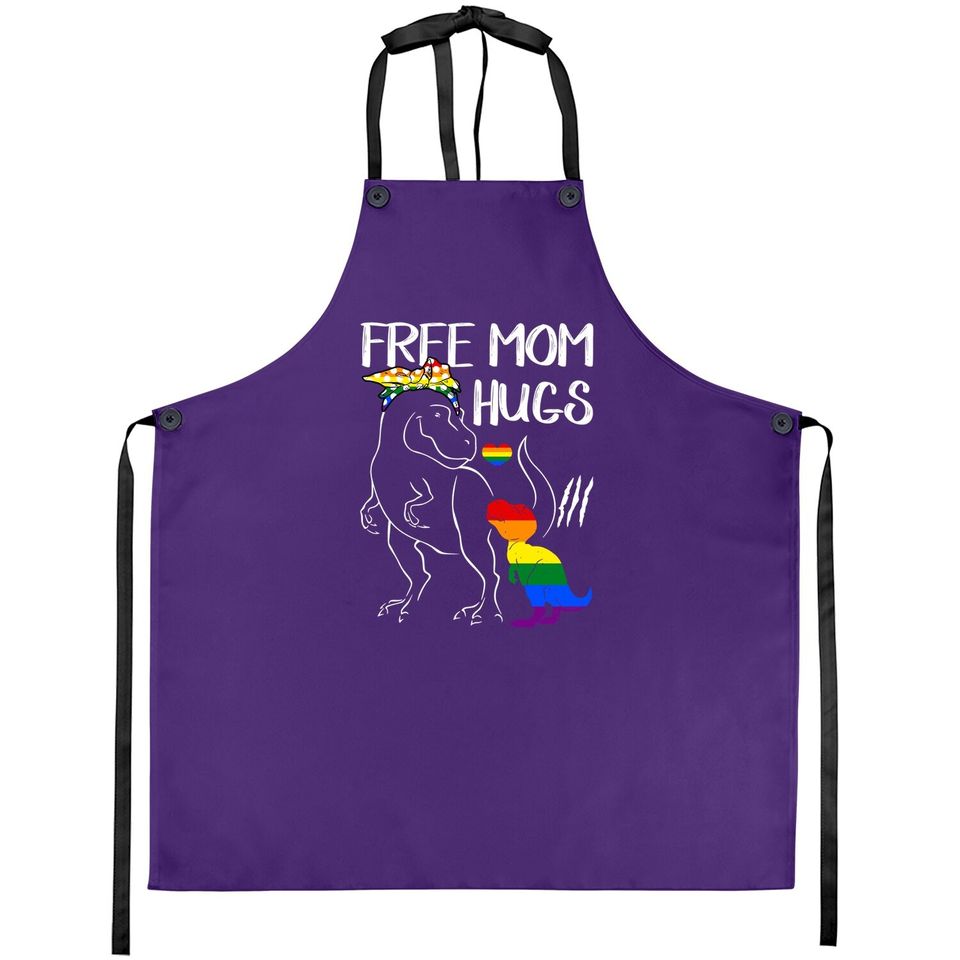 Free Mom Hugs Lgbt Pride Mama Dinosaur Rex Apron Gift