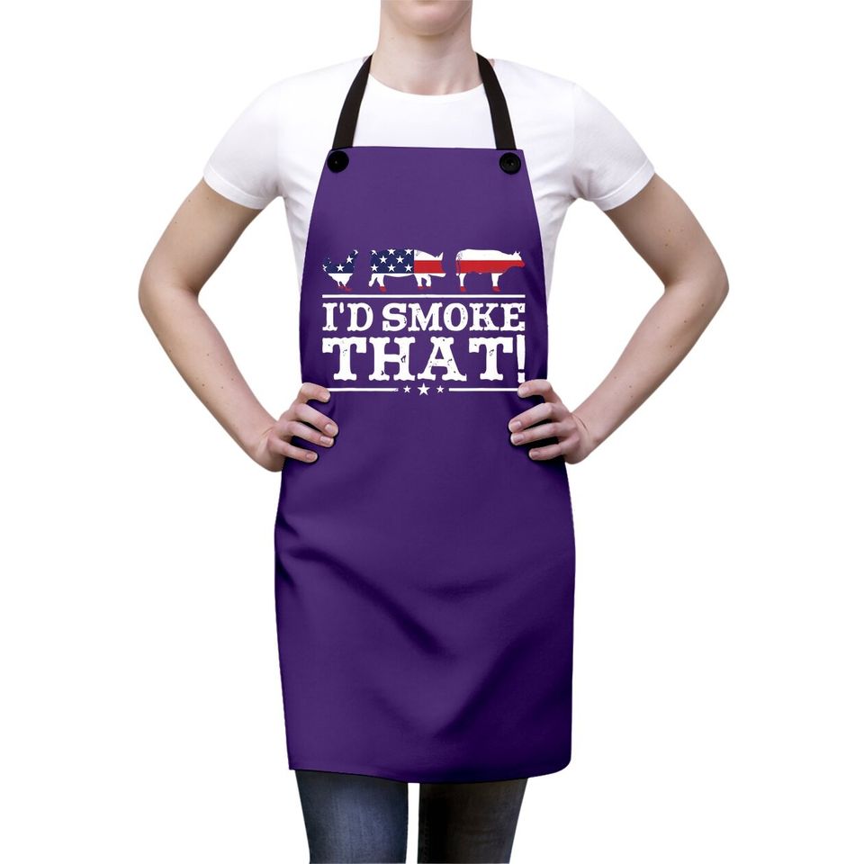 Funny Bbq Apron I'd Smoke That Meat Pitmaster Grill Gift Apron