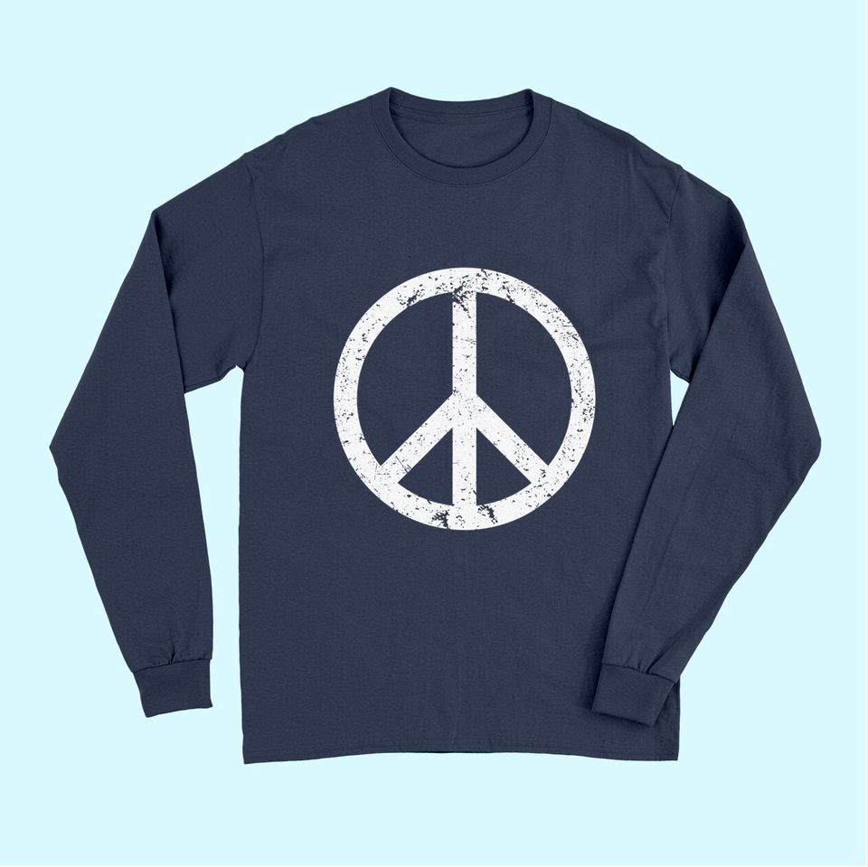 Vintage Peace Sign White Distressed Long Sleeves