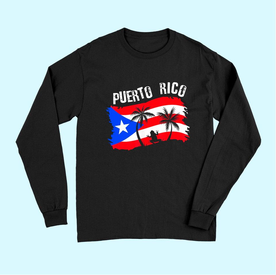 Distressed Style Puerto Rico Frog Long Sleeves