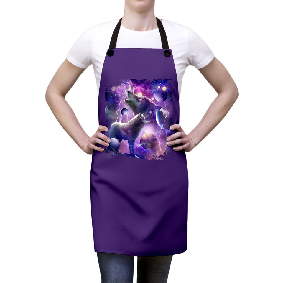 Cosmic Wolf Howling At Moon In Spacet Apron