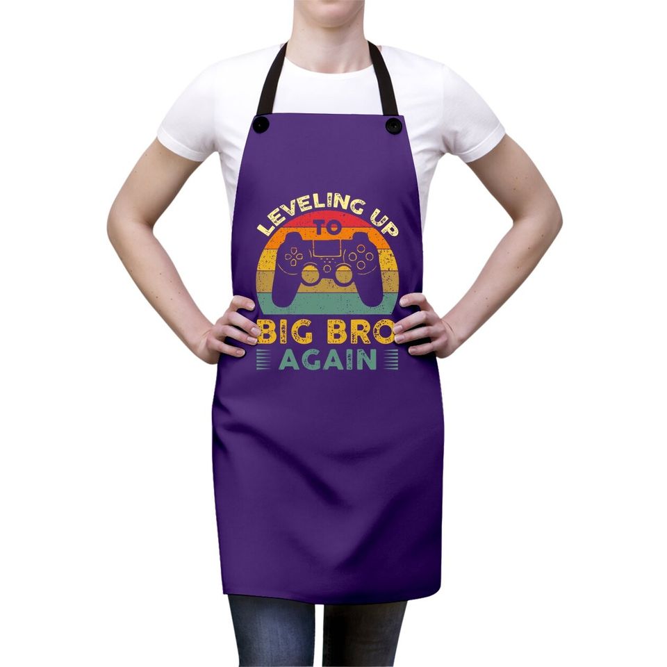 Leveling Up To Big Bro Again Vintage Gift Big Brother Again Apron