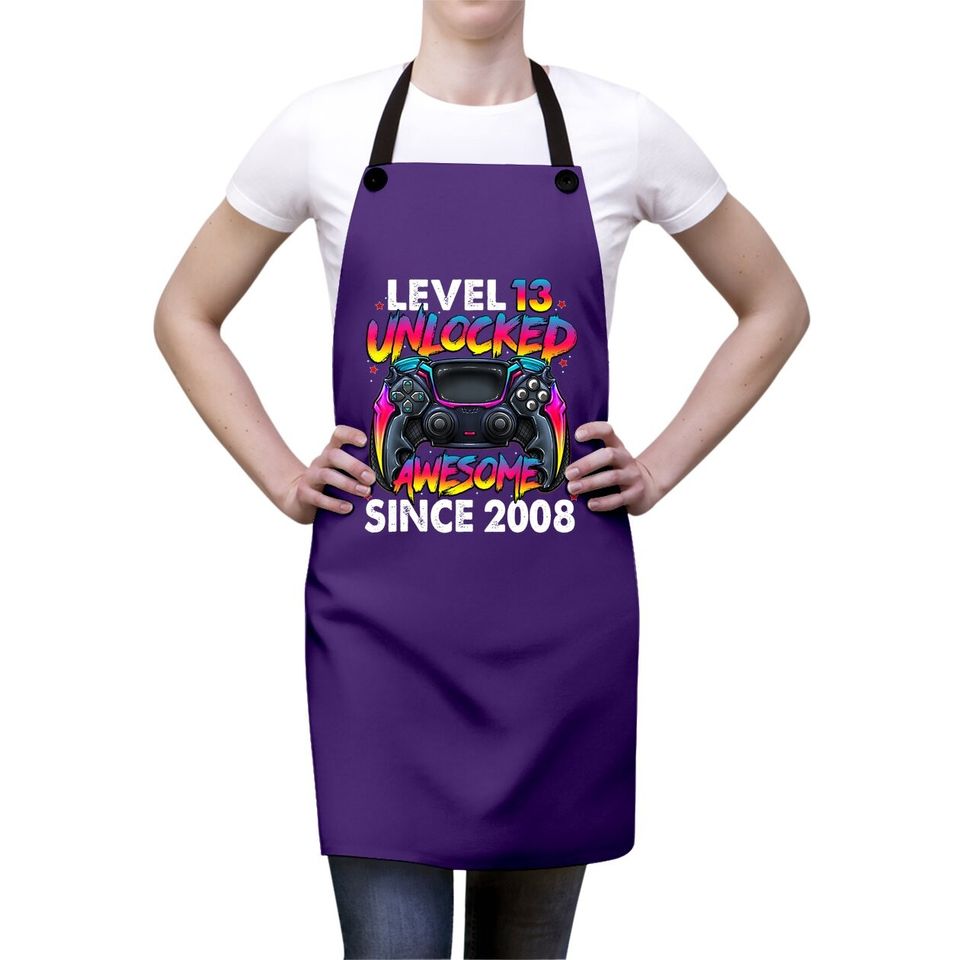Level 13 Unlocked Awesome Since 2008 13th Birthday Gaming Apron