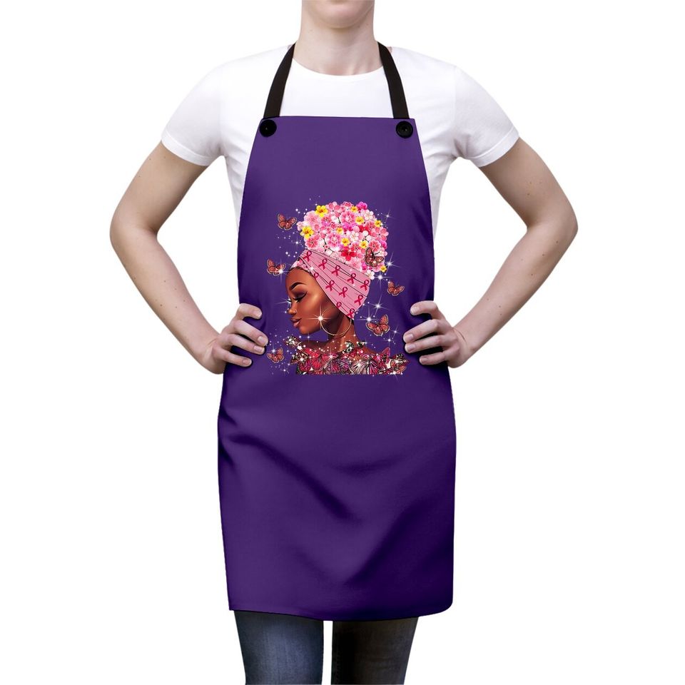 In October We Wear Pink Black Woman Breast Cancer Awareness Apron