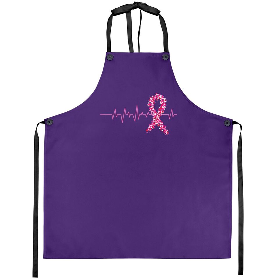 Pink Heartbeat Ribbon Breast Cancer Apron Warrior Apron