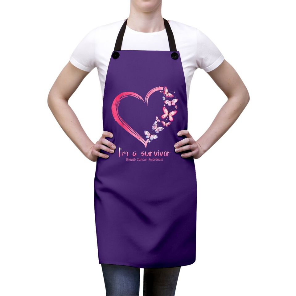 Pink Butterfly Heart I'm A Survivor Breast Cancer Awareness Apron