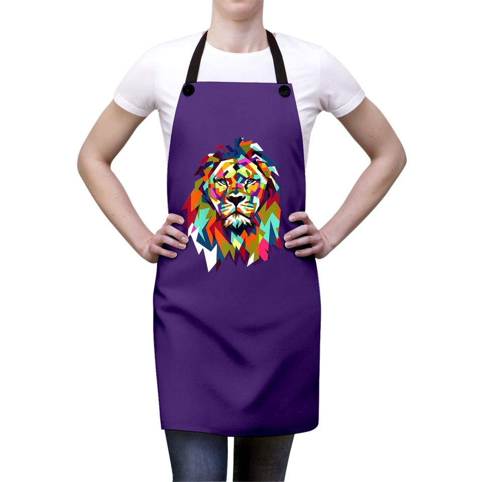 Cool Leo Star Sign Geometric African Animal Cat Lion Face Apron
