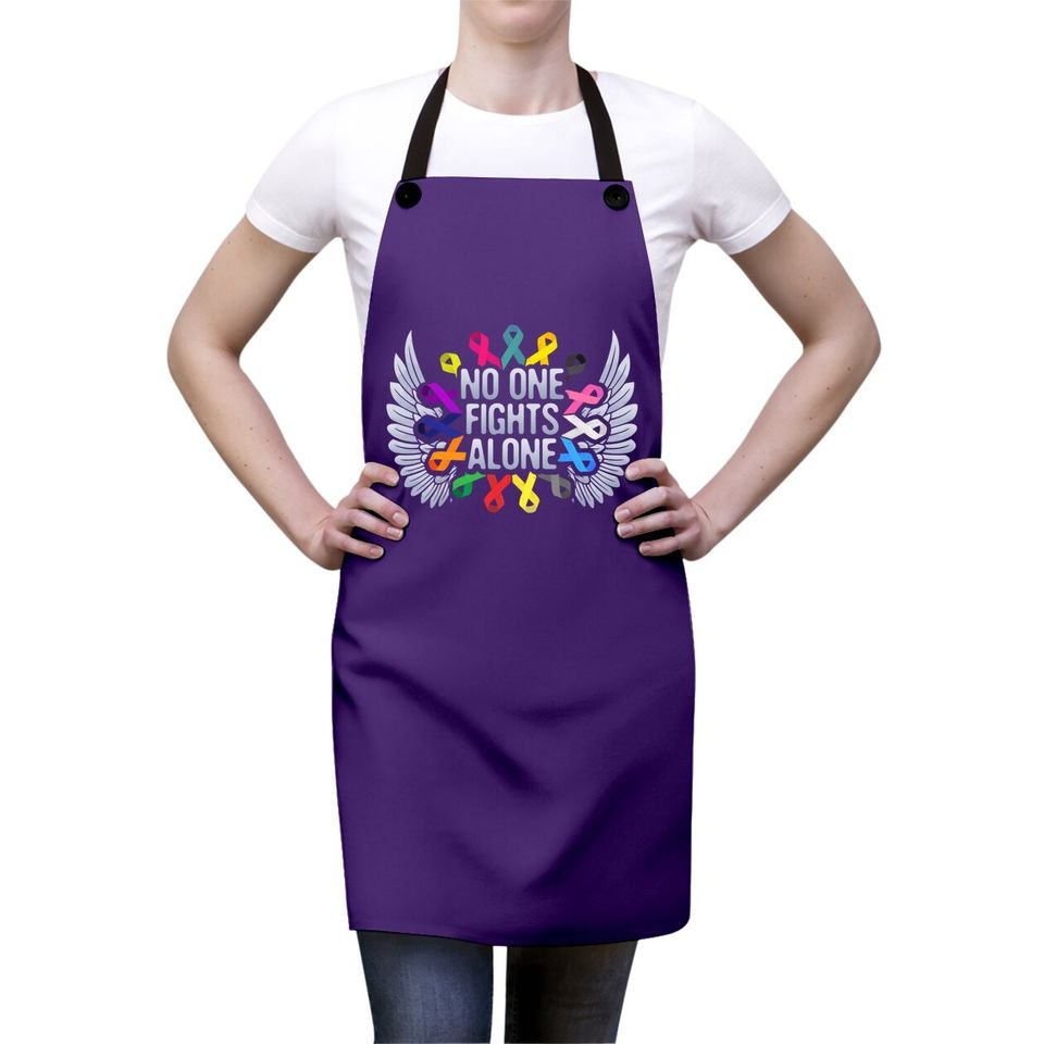 No One Fights Alone Multicolor Ribbon For Cancer Awareness Apron