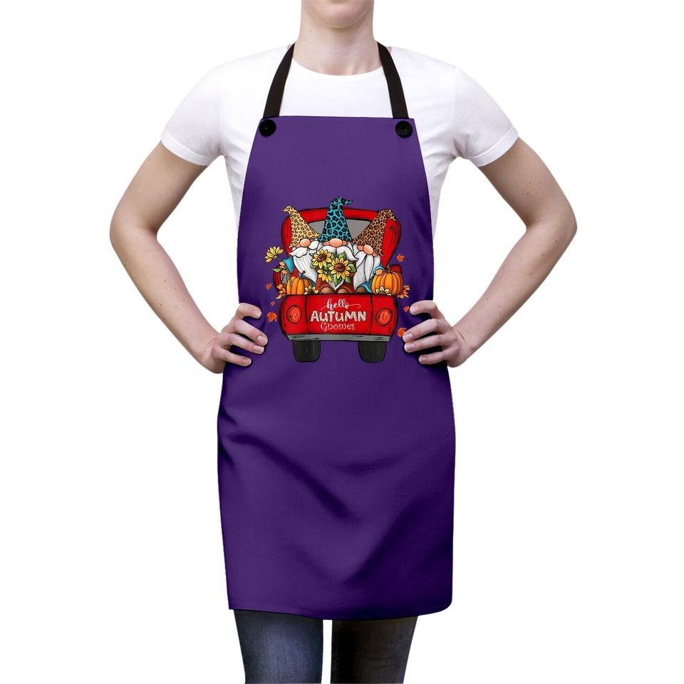 Hello Autumn Truck Gnomes Pumpkin Fall Leaves Thanksgiving Apron