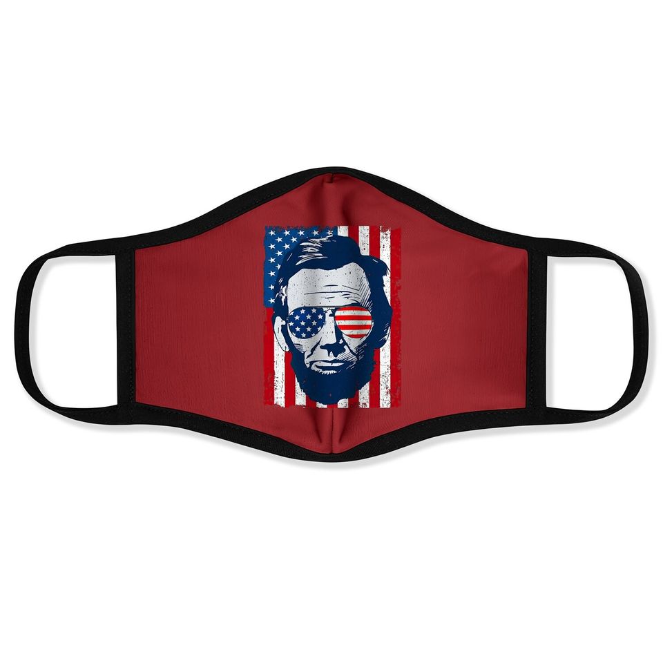 Abe Lincoln Beard Sunglasses & American Flag 4th Of July Face Mask