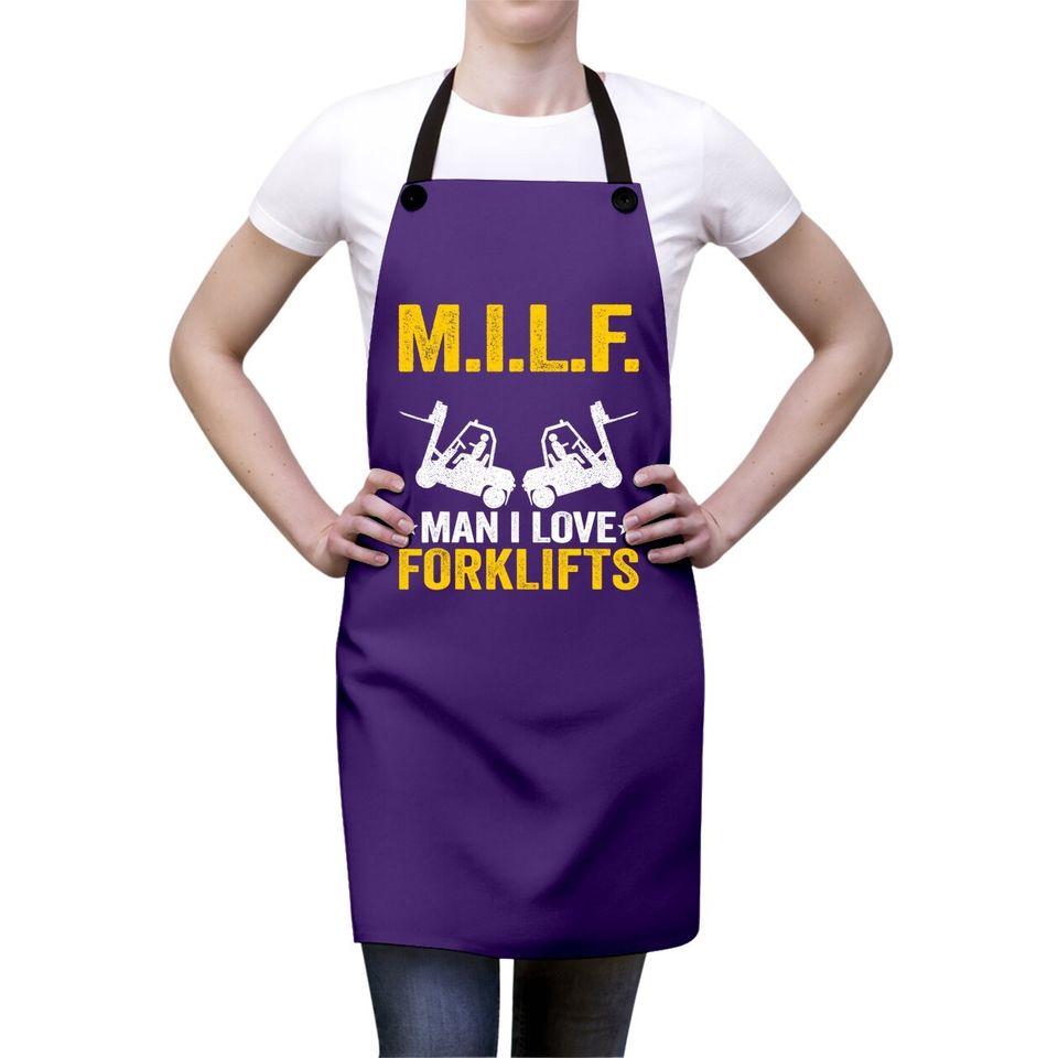 M.i.l.f. Man I Love Forklifts Jokes Funny Forklift Driver Apron