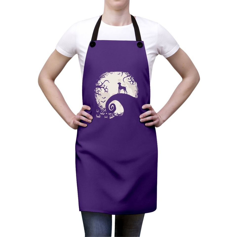 Vizsla Dog And Moon Howl In Forest Dog Halloween Party Apron