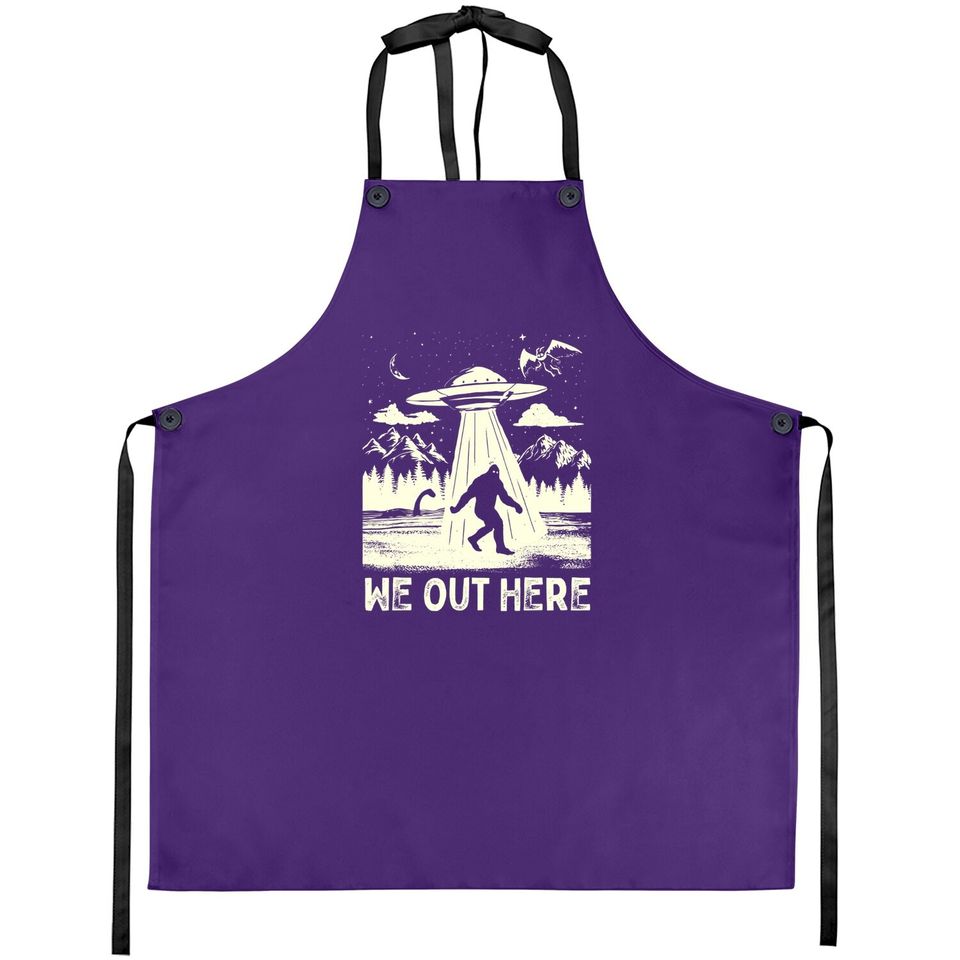 We Out Here Bigfoot Mothman Cryptid Ufo Abduction Apron