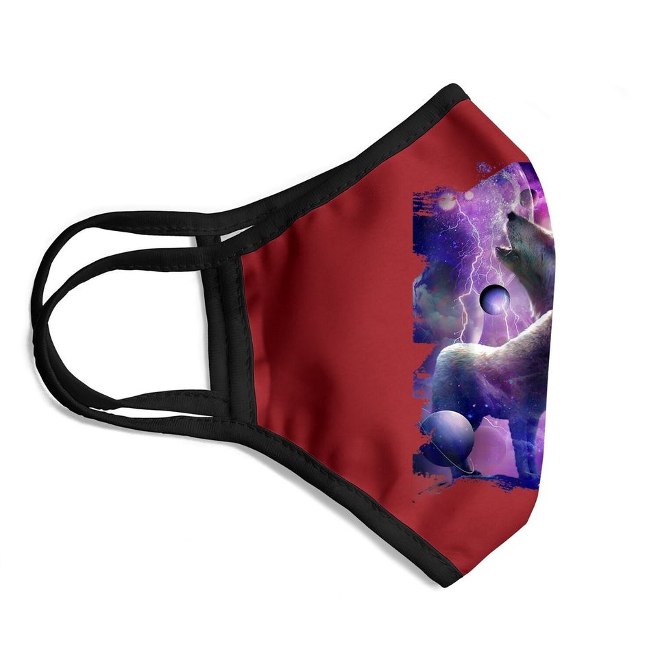 Cosmic Wolf Howling At Moon In Spacet Face Mask
