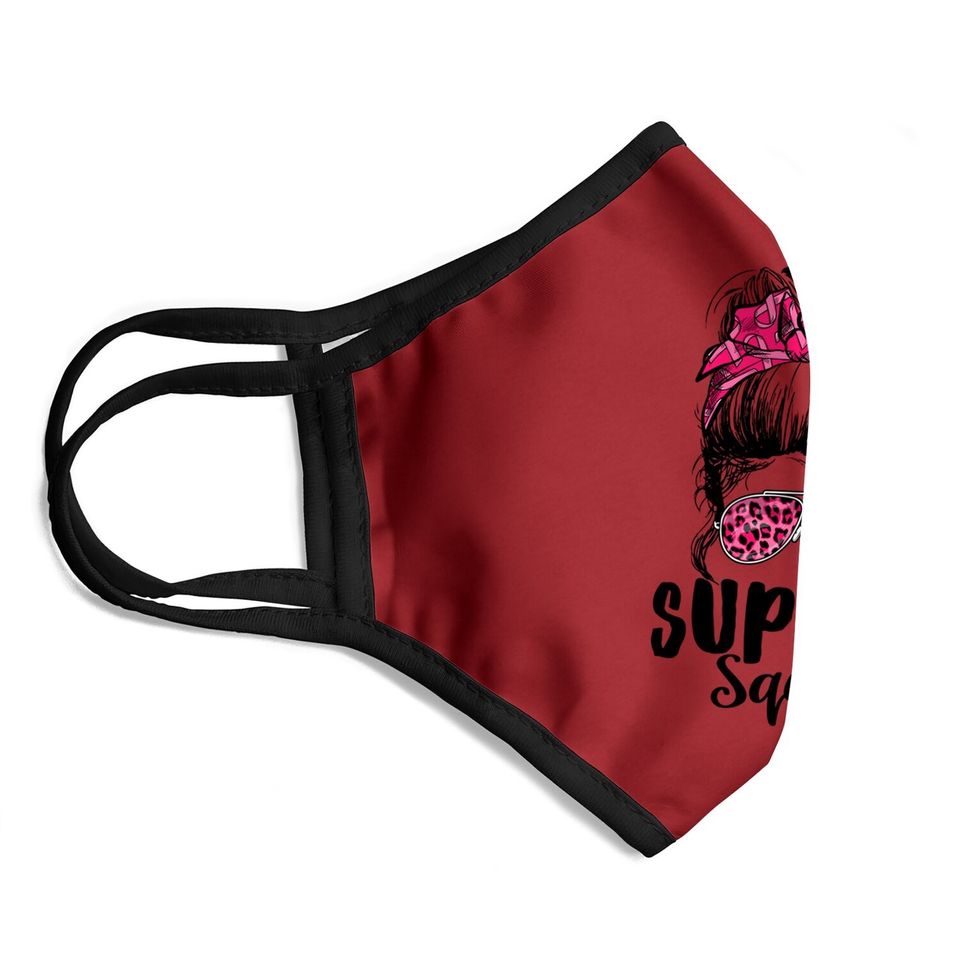 Support Squad Messy Bun Pink Warrior Breast Cancer Awareness Face Mask