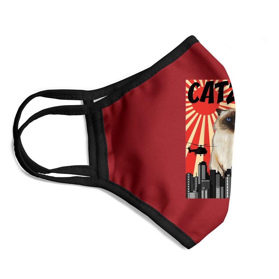 Retro Japanese Catzilla Himalayan Cat Face Mask