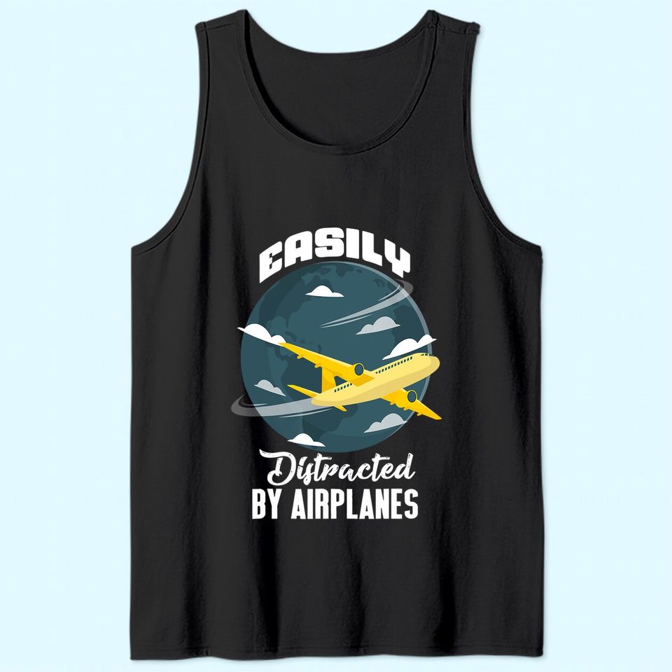 Men Boys Girls Kids Easily Distracted By Airplanes Tank Top