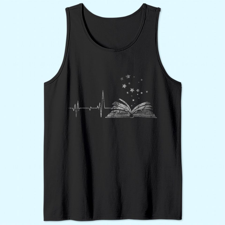Vintage Retro Distressed Heartbeat Book Reader Lover Gift Tank Top