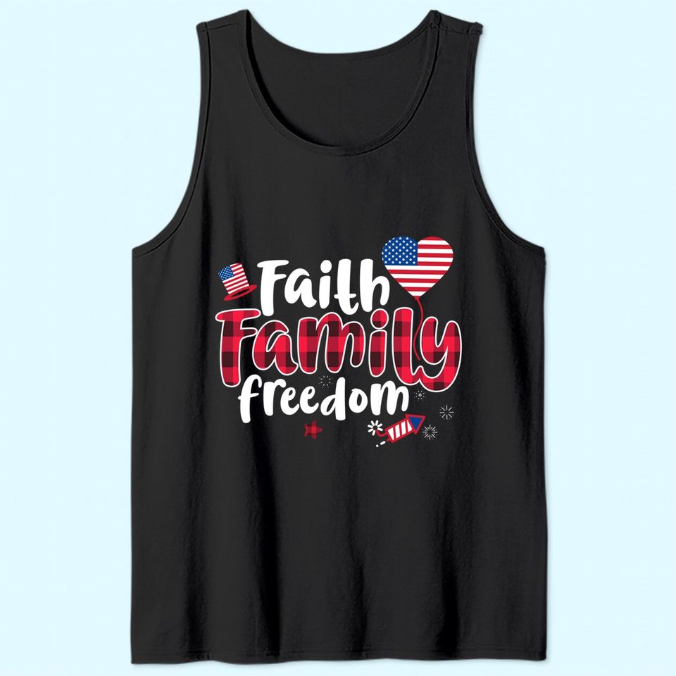 Faith Family Freedom Tank Top 4th of July Buffalo Plaid Gift